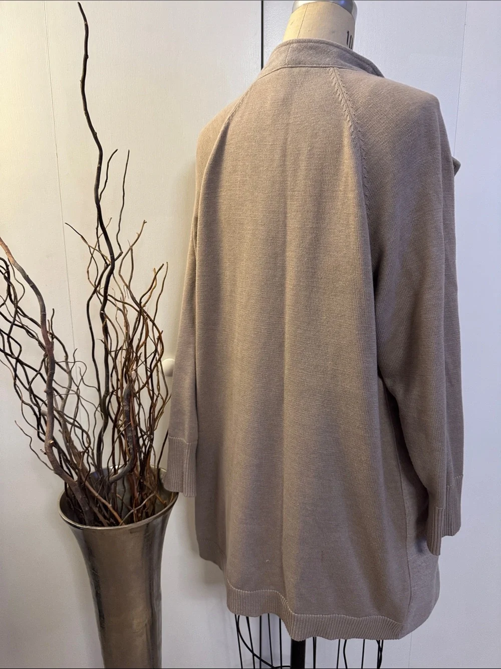 Chico's Taupe Open-Front Trench Coatigan with Gold Zippers - Picture 5 of 7